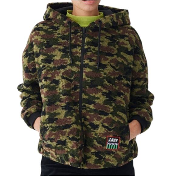 RARE Lazy Oaf Camo Duty Fleecy Hoodie Camouflage Cropped Zip Up Small - Picture 1 of 11